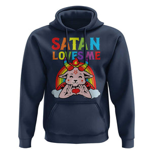 Funny Halloween Hoodie Satan Loves Me Rainbow Goat TS09 Navy Print Your Wear