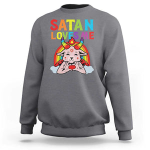 Funny Halloween Sweatshirt Satan Loves Me Rainbow Goat TS09 Charcoal Print Your Wear