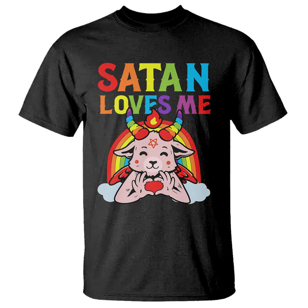 Funny Halloween T Shirt Satan Loves Me Rainbow Goat TS09 Black Print Your Wear