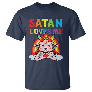 Funny Halloween T Shirt Satan Loves Me Rainbow Goat TS09 Navy Print Your Wear