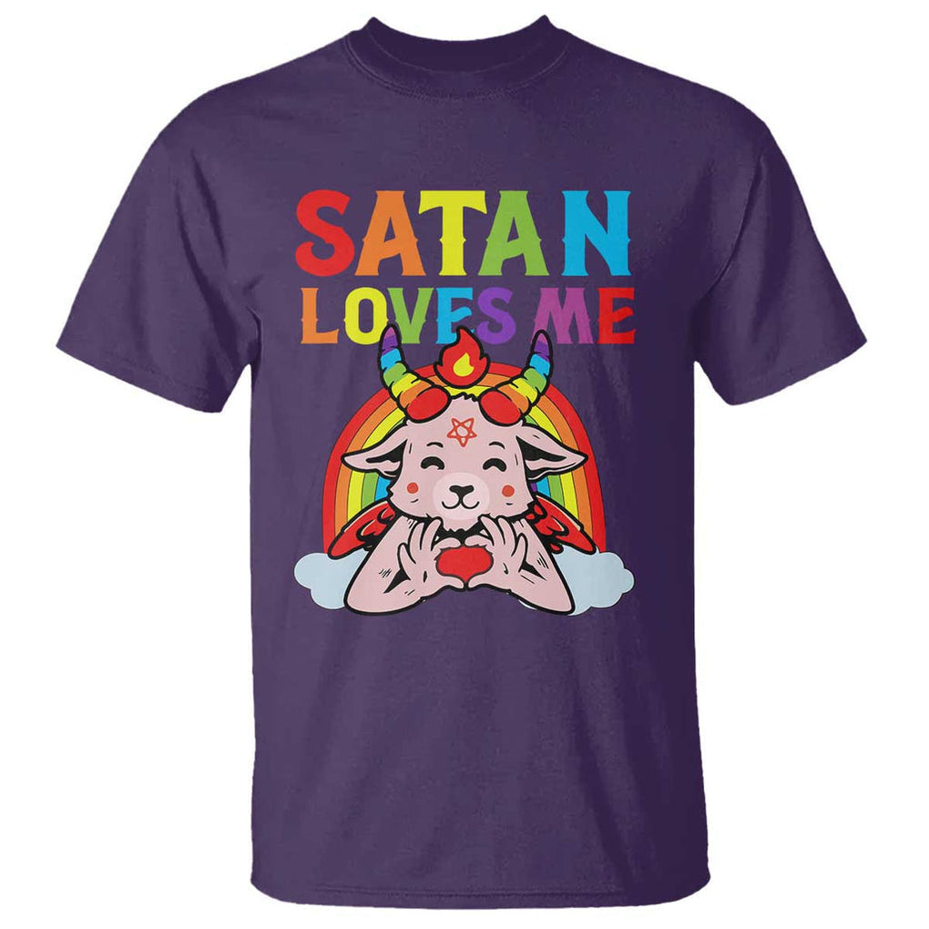 Funny Halloween T Shirt Satan Loves Me Rainbow Goat TS09 Purple Print Your Wear