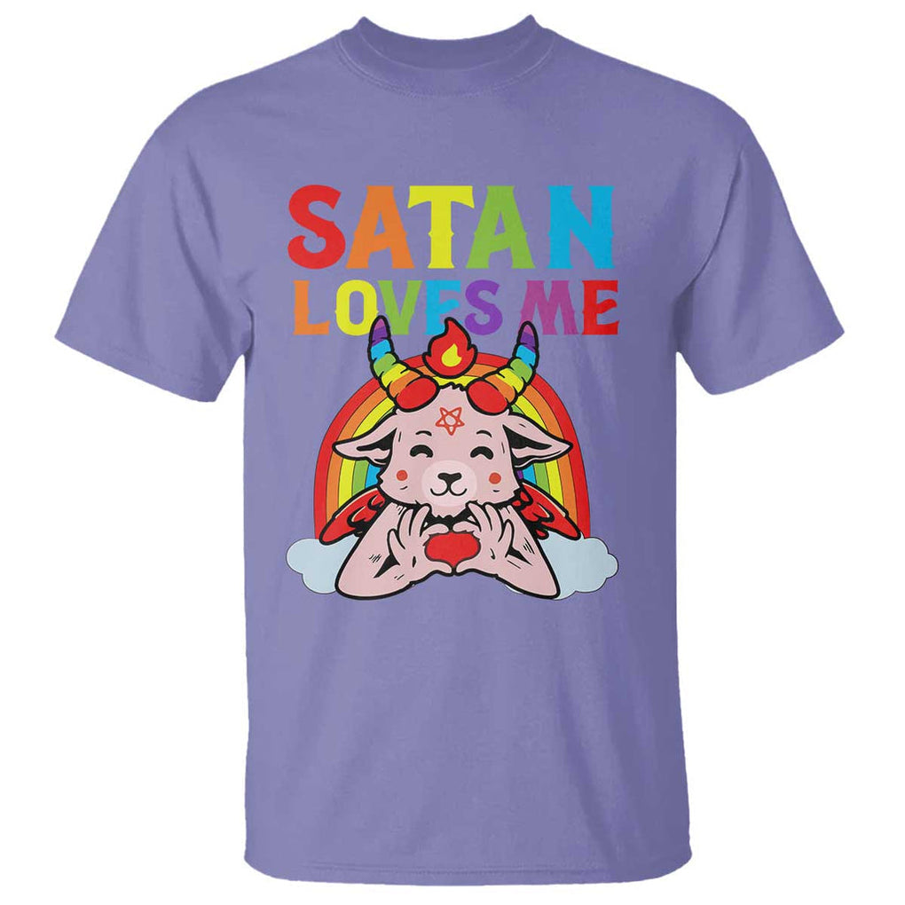 Funny Halloween T Shirt Satan Loves Me Rainbow Goat TS09 Violet Print Your Wear