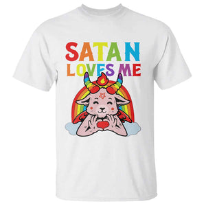 Funny Halloween T Shirt Satan Loves Me Rainbow Goat TS09 White Print Your Wear