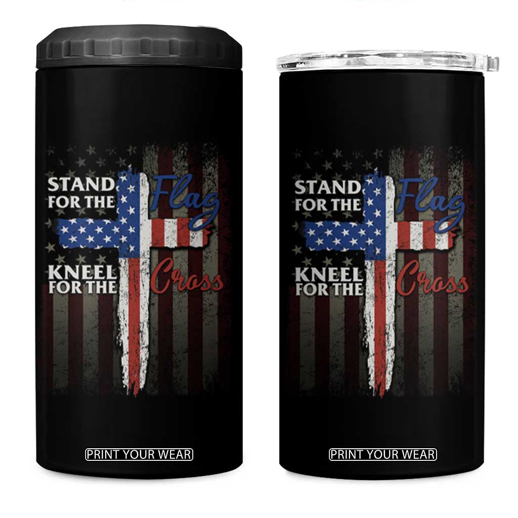 Christian American Patriotic 4 in 1 Can Cooler Tumbler Stand For The Flag Kneel For The Cross TS09 One Size: 16 oz Black Print Your Wear