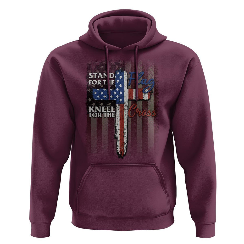 Christian American Patriotic Hoodie Stand For The Flag Kneel For The Cross TS09 Maroon Print Your Wear