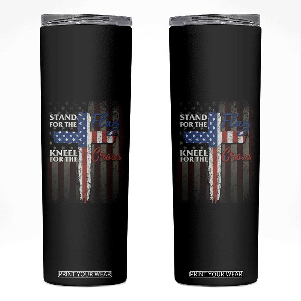 Christian American Patriotic Skinny Tumbler Stand For The Flag Kneel For The Cross TS09 Black Print Your Wear