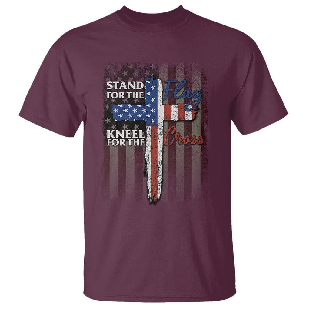 Christian American Patriotic T Shirt Stand For The Flag Kneel For The Cross TS09 Maroon Print Your Wear