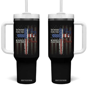 Christian American Patriotic Tumbler With Handle Stand For The Flag Kneel For The Cross TS09 One Size: 40 oz Black Print Your Wear