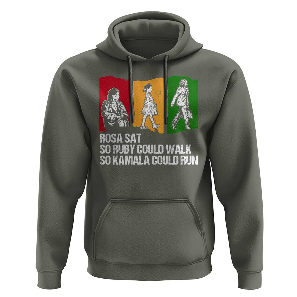 Harris Supporter Hoodie Rosa Sat So Ruby Could Walk So Kamala Could Run US President Election TS09 Military Green Print Your Wear