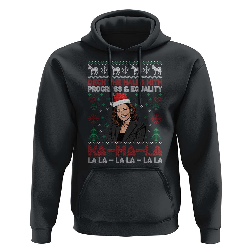 Funny Christmas Harris Hoodie Deck The Halls With Progress Equality Kamala La La TS09 Black Print Your Wear