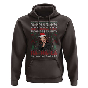 Funny Christmas Harris Hoodie Deck The Halls With Progress Equality Kamala La La TS09 Dark Chocolate Print Your Wear