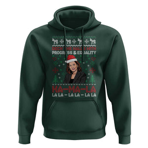 Funny Christmas Harris Hoodie Deck The Halls With Progress Equality Kamala La La TS09 Dark Forest Green Print Your Wear