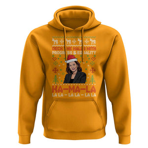 Funny Christmas Harris Hoodie Deck The Halls With Progress Equality Kamala La La TS09 Gold Print Your Wear