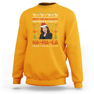 Funny Christmas Harris Sweatshirt Deck The Halls With Progress Equality Kamala La La TS09 Gold Print Your Wear