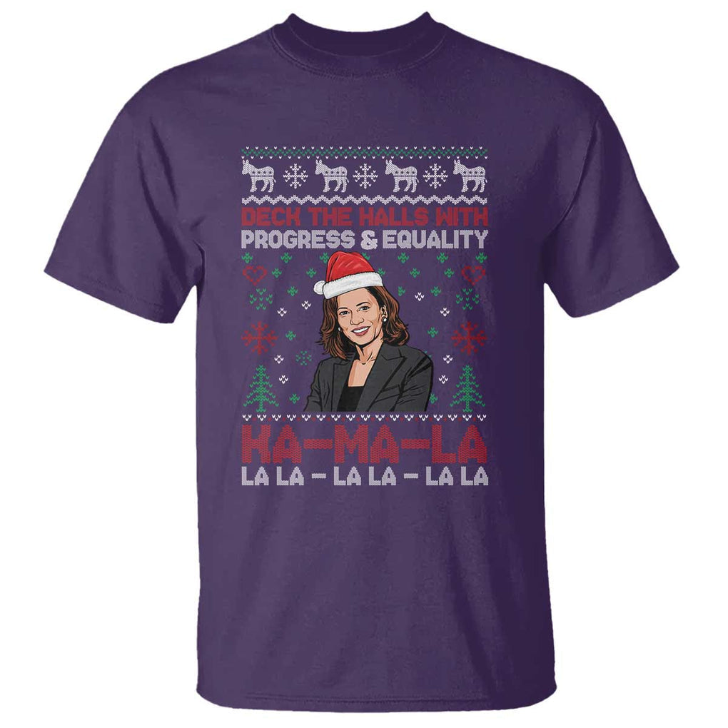 Funny Christmas Harris T Shirt Deck The Halls With Progress Equality Kamala La La TS09 Purple Print Your Wear
