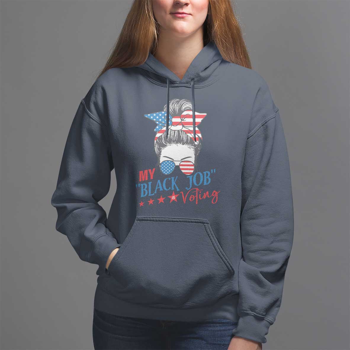Funny US Election Hoodie My Black Job Is Voting America Girl Messy Bun TS09 Navy Print Your Wear