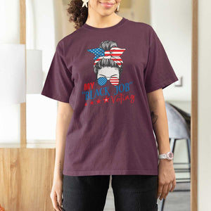 Funny US Election T Shirt For Women My Black Job Is Voting America Girl Messy Bun TS09 Maroon Print Your Wear
