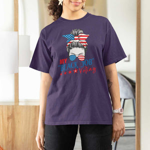 Funny US Election T Shirt For Women My Black Job Is Voting America Girl Messy Bun TS09 Purple Print Your Wear
