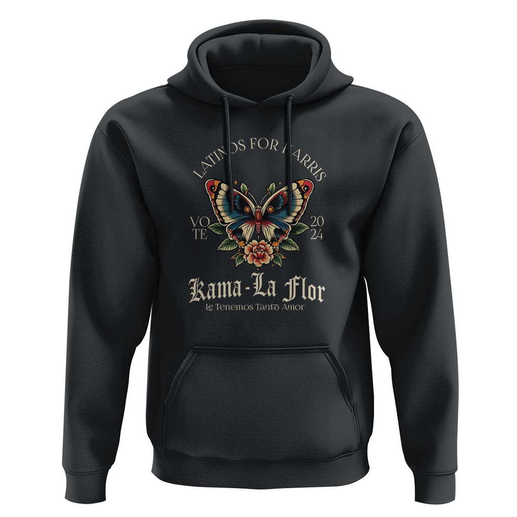 Latinos For Kamala Hoodie Harris Vote 2024 Kama-la Flor Traditional Tattoo Butterfly TS09 Black Print Your Wear