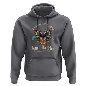 Latinos For Kamala Hoodie Harris Vote 2024 Kama-la Flor Traditional Tattoo Butterfly TS09 Charcoal Print Your Wear