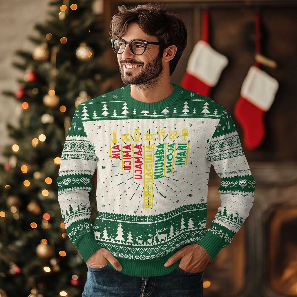 African American 7 Principles Of Kwanzaa Ugly Christmas Sweater TS09 Green Print Your Wear