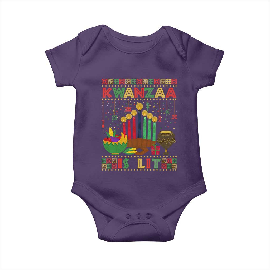 African American Kwanzaa Is Lit Baby Onesie TS09 Purple Print Your Wear