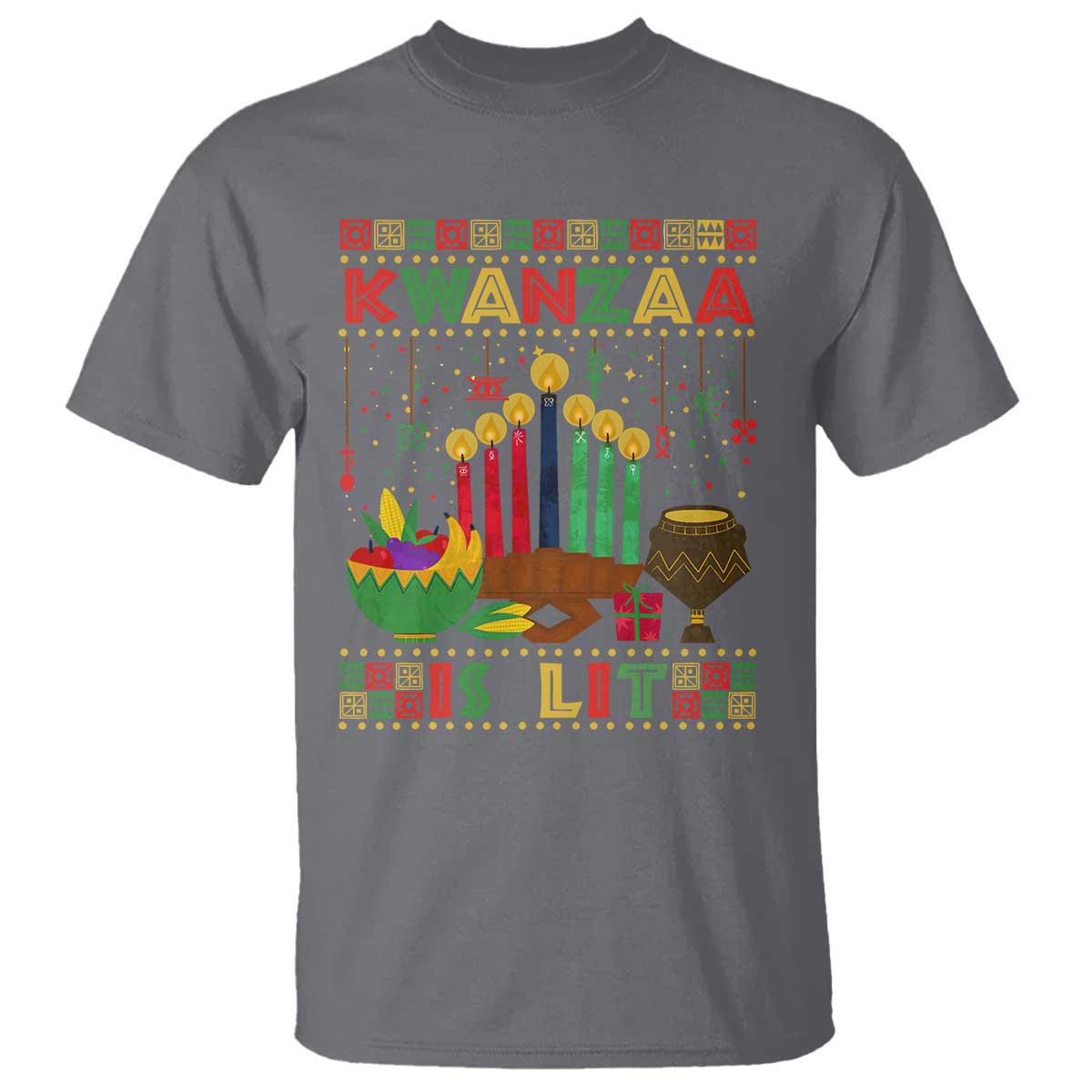 African American Kwanzaa Is Lit T Shirt TS09 Charcoal Print Your Wear