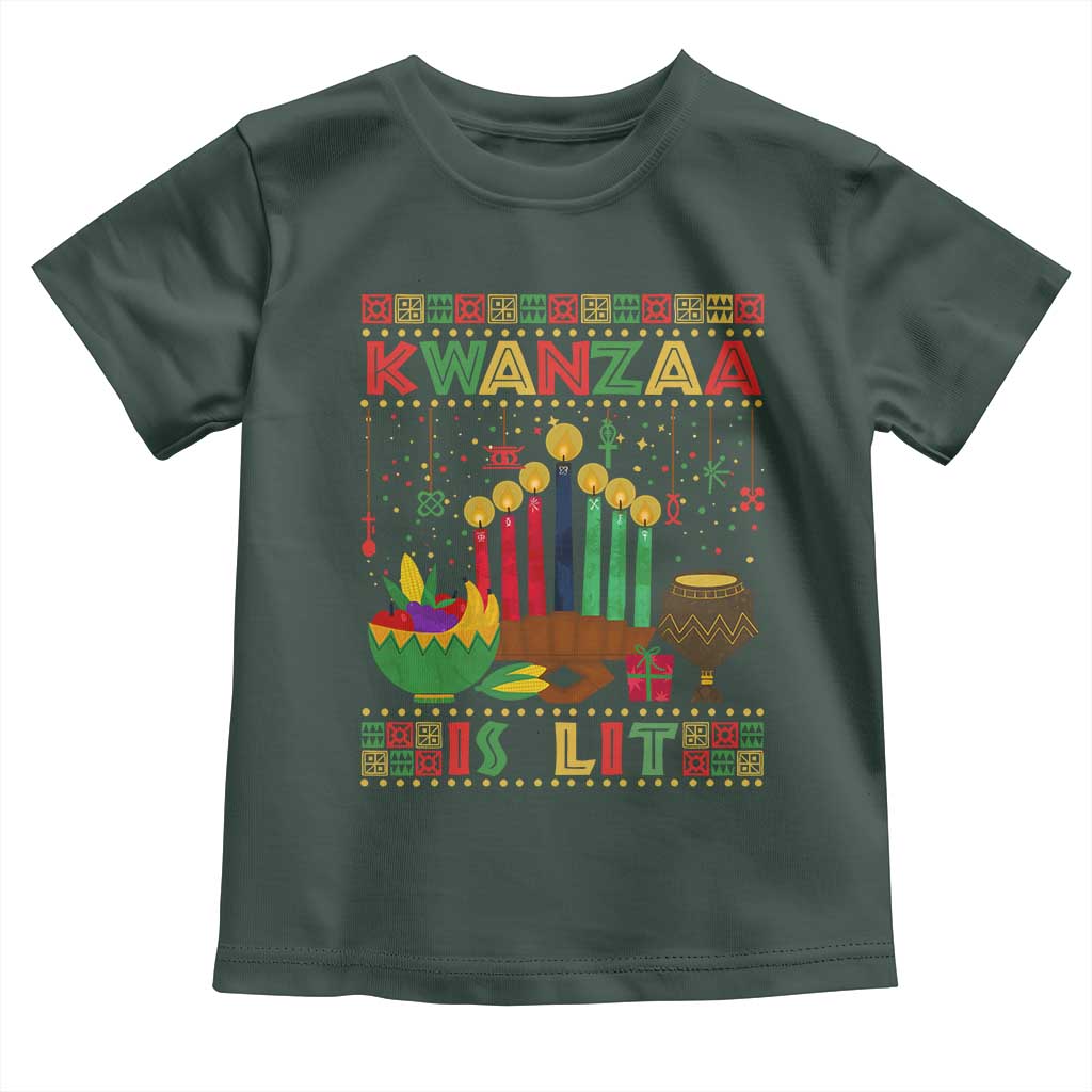African American Kwanzaa Is Lit Toddler T Shirt TS09 Dark Forest Green Print Your Wear