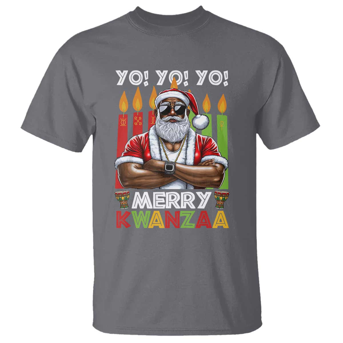 Merry Kwanzaa T Shirt African American Santa Black Christmas TS09 Charcoal Print Your Wear