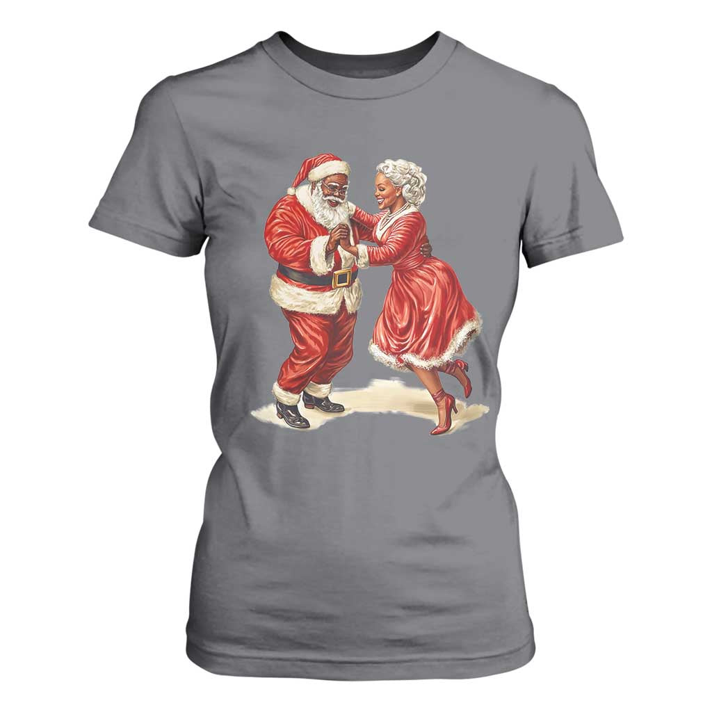 African American Christmas T Shirt For Women Black Santa Mr Mrs Claus Dancing TS09 Charcoal Print Your Wear