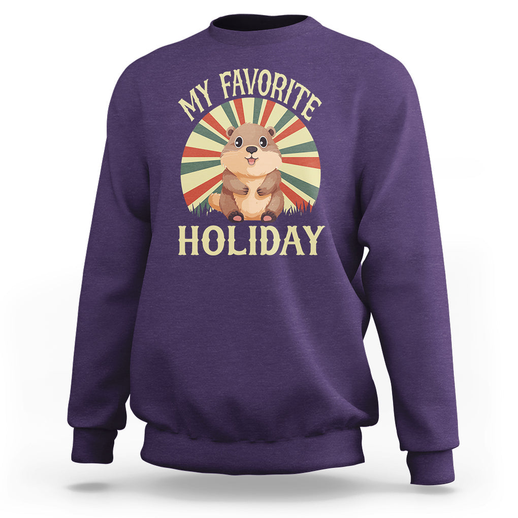Cute Groundhog Retro My Favorite Holiday Sweatshirt TS09 Purple Printyourwear