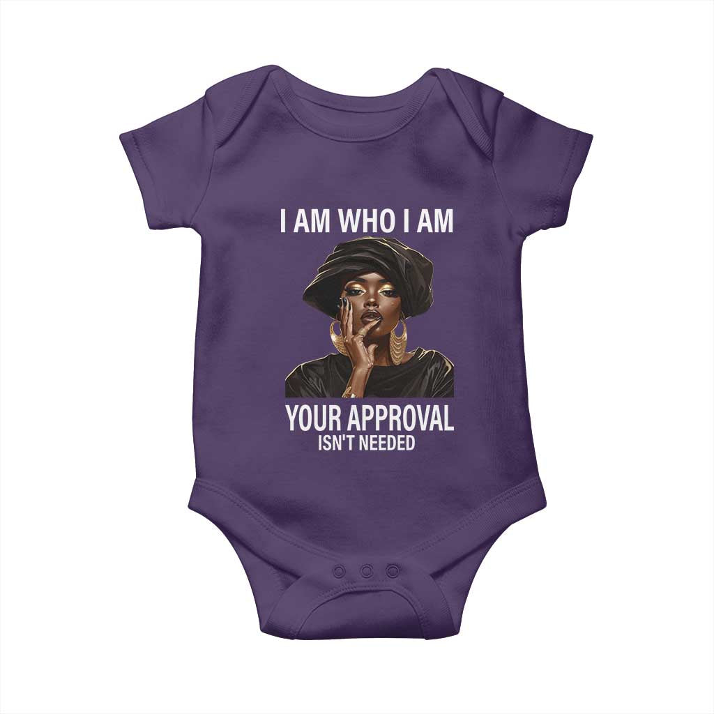 Black History Month Baby Onesie I Am Who I Am Your Approval Isn't Needed TS09 Purple Print Your Wear
