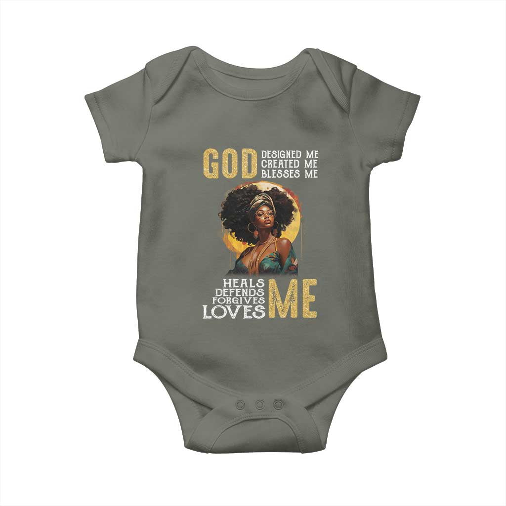 African Women Pride Baby Onesie God Designed Created Blessed Me Black History Month TS09 Military Green Print Your Wear