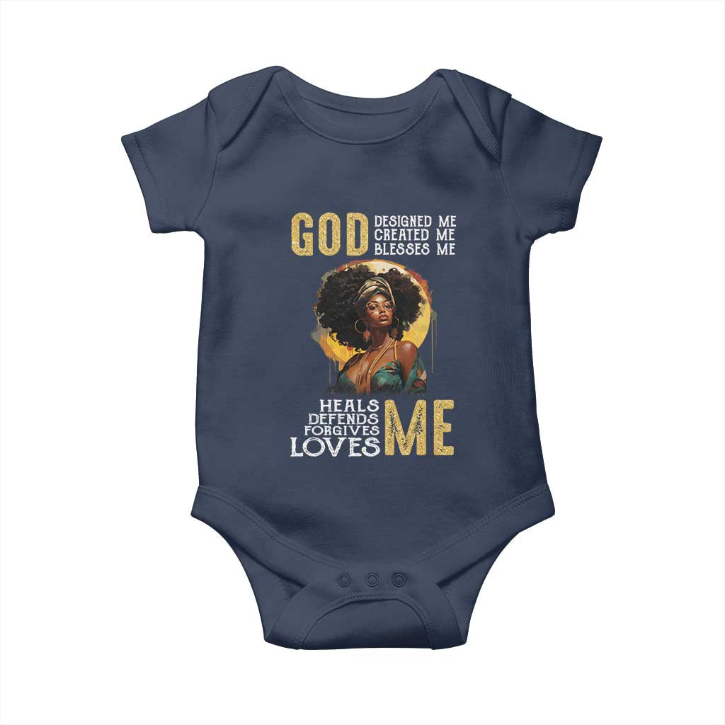 African Women Pride Baby Onesie God Designed Created Blessed Me Black History Month TS09 Navy Print Your Wear