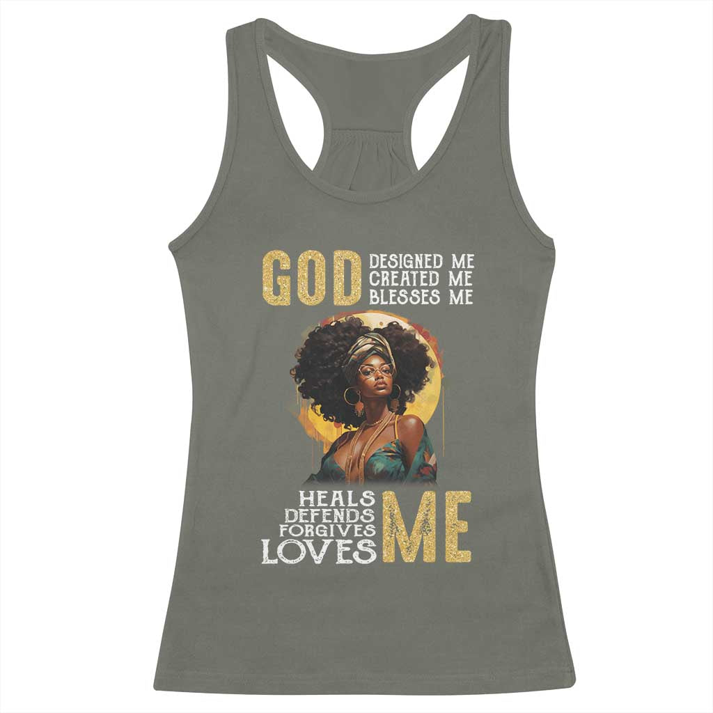 African Women Pride Racerback Tank Top God Designed Created Blessed Me Black History Month TS09 Military Green Print Your Wear