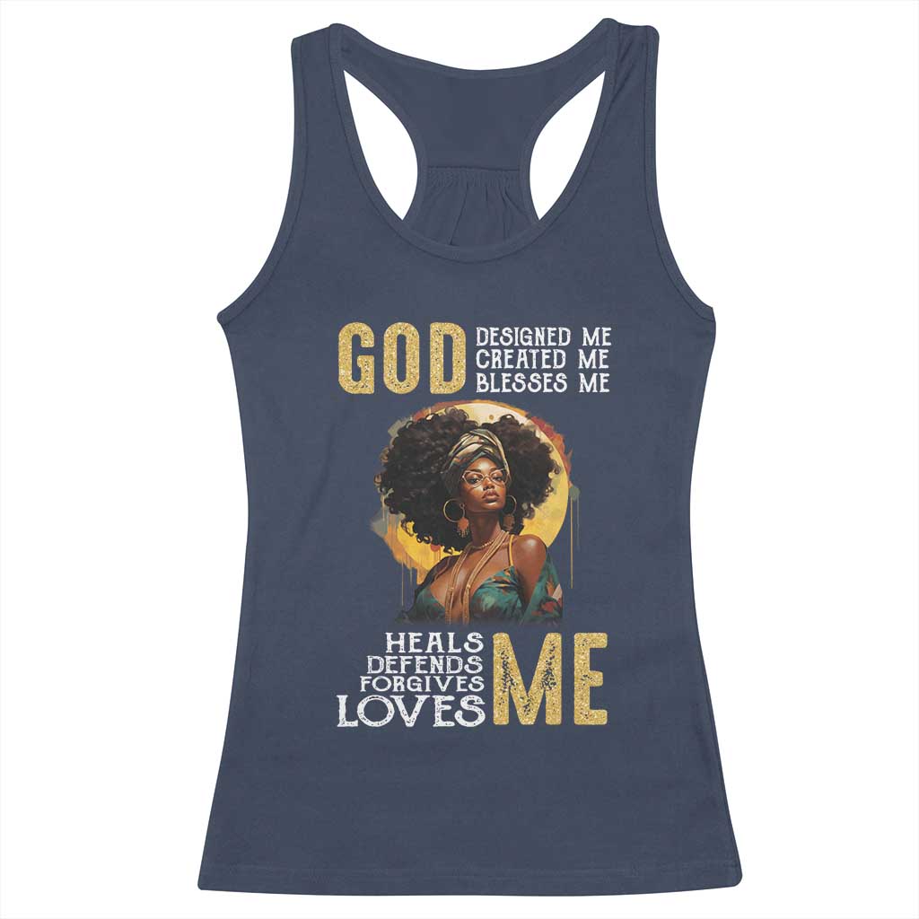 African Women Pride Racerback Tank Top God Designed Created Blessed Me Black History Month TS09 Navy Print Your Wear