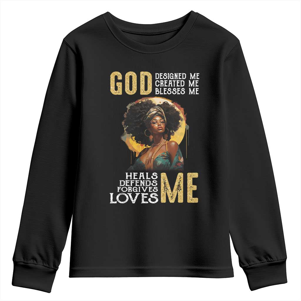 African Women Pride Youth Sweatshirt God Designed Created Blessed Me Black History Month TS09 Black Print Your Wear