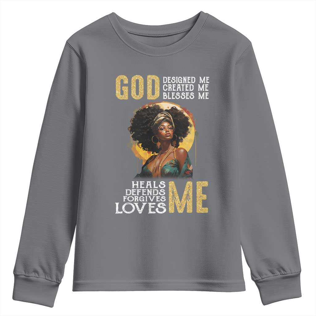 African Women Pride Youth Sweatshirt God Designed Created Blessed Me Black History Month TS09 Charcoal Print Your Wear
