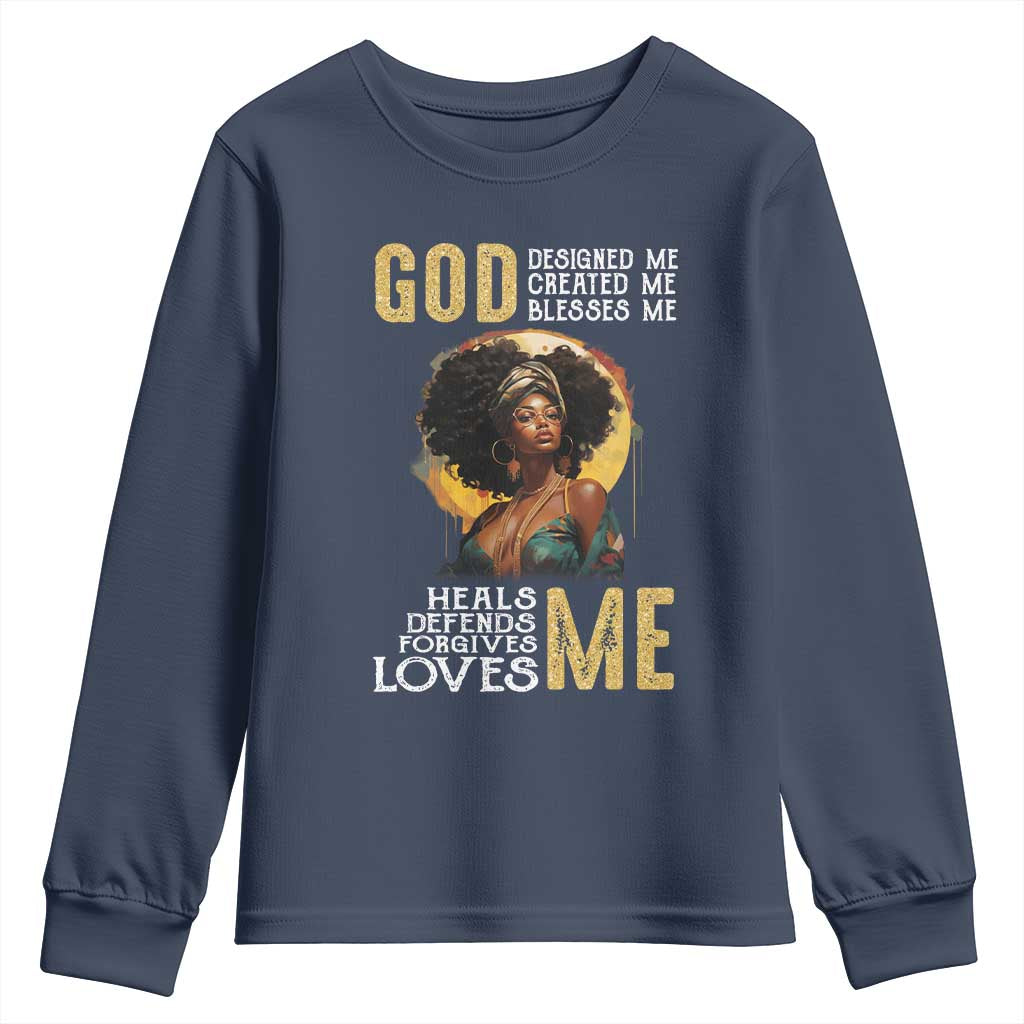 African Women Pride Youth Sweatshirt God Designed Created Blessed Me Black History Month TS09 Navy Print Your Wear