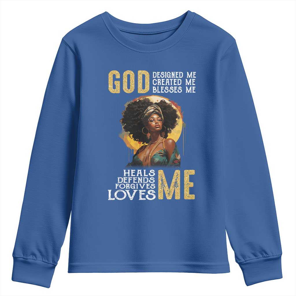 African Women Pride Youth Sweatshirt God Designed Created Blessed Me Black History Month TS09 Royal Blue Print Your Wear