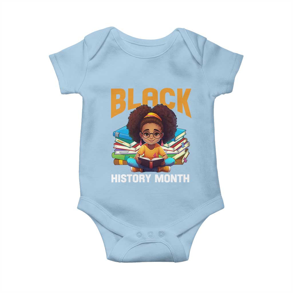 Black History Month Baby Onesie African Girl Reading Book Black Educated Educator TS09 Light Blue Print Your Wear