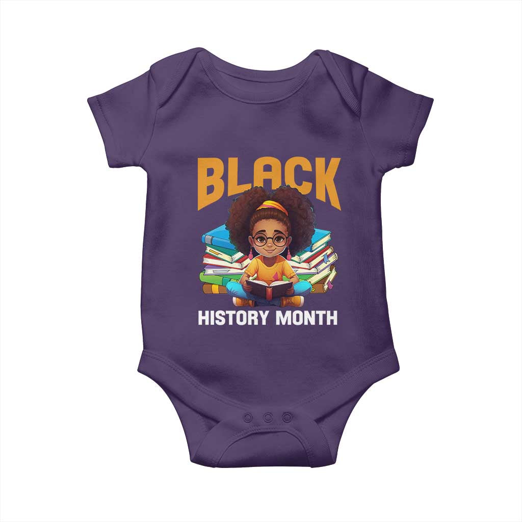 Black History Month Baby Onesie African Girl Reading Book Black Educated Educator TS09 Purple Print Your Wear