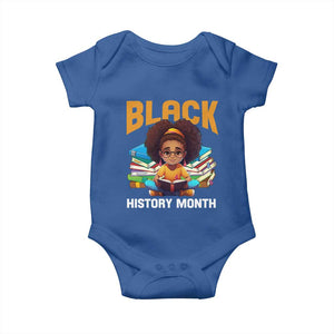 Black History Month Baby Onesie African Girl Reading Book Black Educated Educator TS09 Royal Blue Print Your Wear