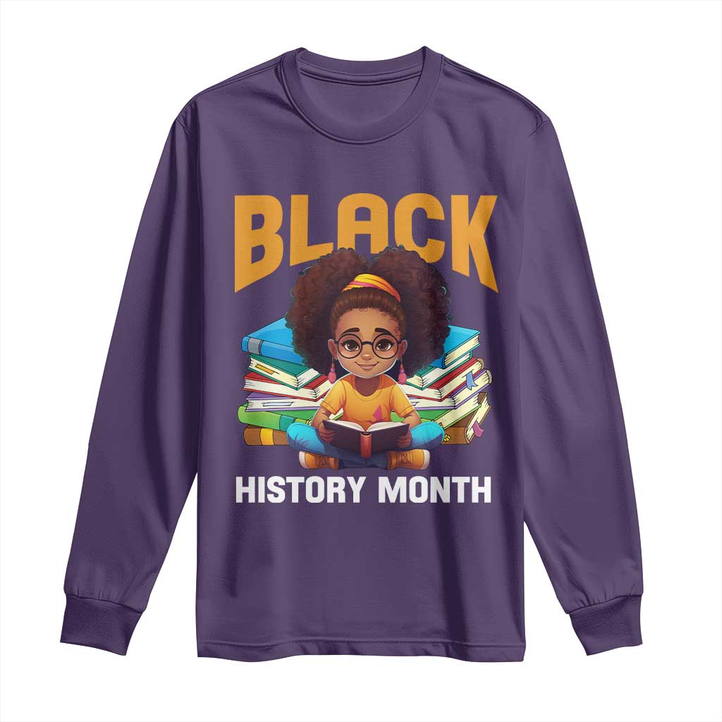 Black History Month Long Sleeve Shirt African Girl Reading Book Black Educated Educator TS09 Purple Print Your Wear