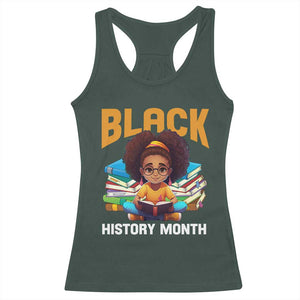 Black History Month Racerback Tank Top African Girl Reading Book Black Educated Educator TS09 Dark Forest Green Print Your Wear