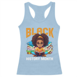 Black History Month Racerback Tank Top African Girl Reading Book Black Educated Educator TS09 Light Blue Print Your Wear