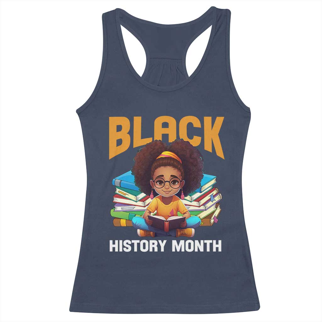 Black History Month Racerback Tank Top African Girl Reading Book Black Educated Educator TS09 Navy Print Your Wear