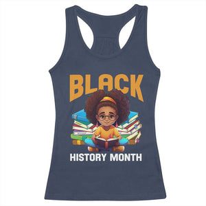 Black History Month Racerback Tank Top African Girl Reading Book Black Educated Educator TS09 Navy Print Your Wear