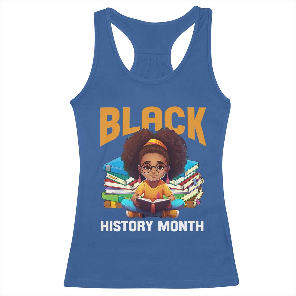 Black History Month Racerback Tank Top African Girl Reading Book Black Educated Educator TS09 Royal Blue Print Your Wear