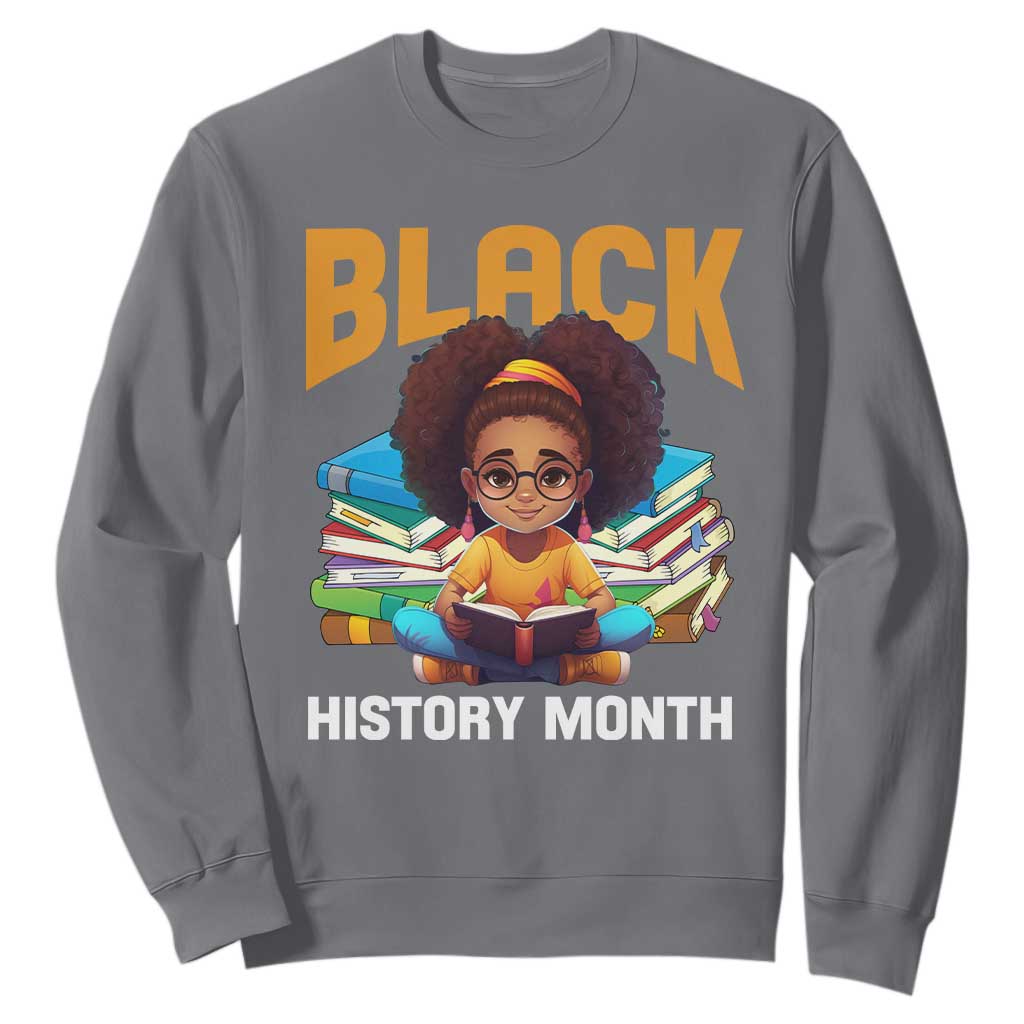 Black History Month Sweatshirt Girl Reading Book African Pride Melanin TS09 Charcoal Printyourwear